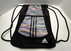 Adidas Alliance II Sackpack Black & Rainbow Colored Cinch Sack Bag Backpack - Picture 1 of 19