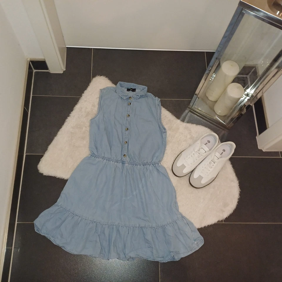 Neu Jeanskleid Mädchen 158 164 blusenkleid sommerkleid Knöpfe ärmellos Top - Bild 1 von 4