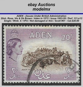 Aden Under British Admin. - 1953-59, 20sh Rose Vio & Dk Brown, VFU - Cat. $20,00 - Foto 1 di 2
