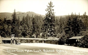 SQUAW CREEK MOTOR COURT, GASOLINERA, RPPC, POSTAL VINTAGE PAT 2SS6 (EO410) - Imagen 1 de 2