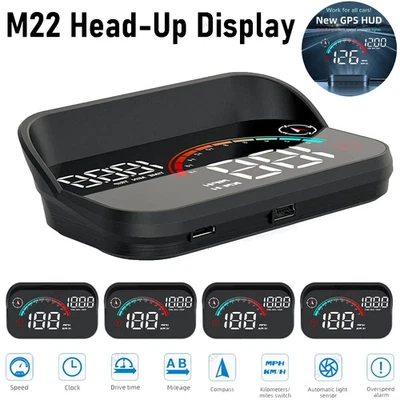 M22 Heads Up Display for Cars Windshield Projection GPS car Speedometer RPM MPH - image 1 of 4