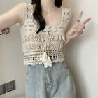 Summer Women Vintage Square Collar Sleeveless Hollow Out Tassel Knitted Camisole