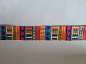 2 meters of bright geometric pattern print grosgrain ribbon 1" wide - Picture 1 of 1