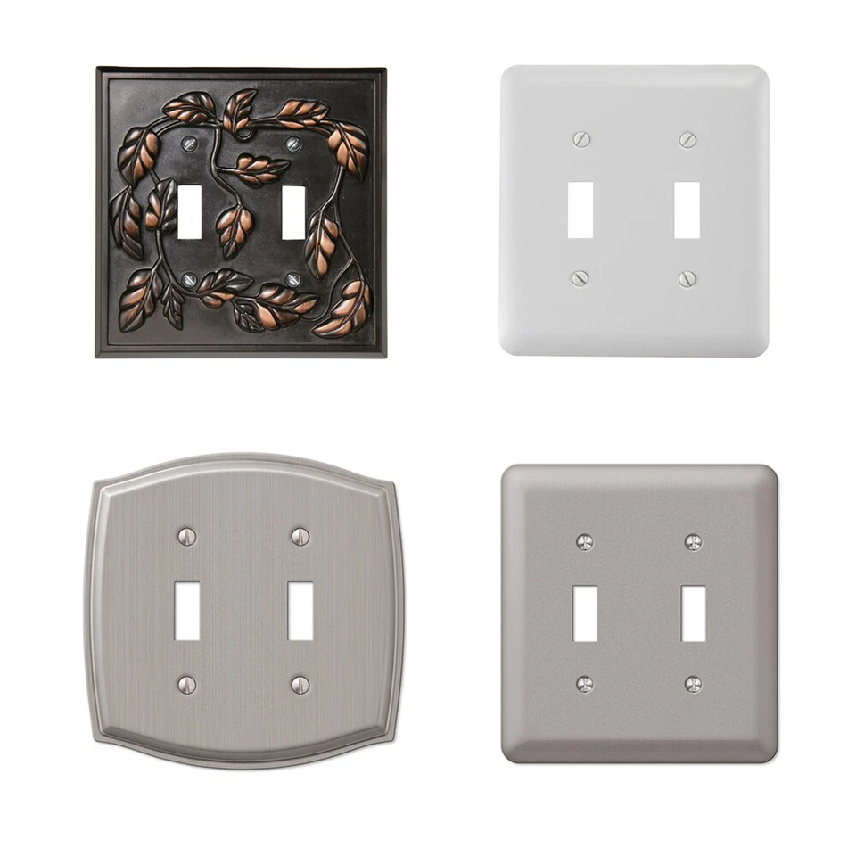 Double 2 Toggle Outlet Switch Wall Plate Cover Decorative White Nickel Steel Lot - Image 1 of 1
