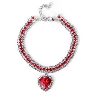 Rhinestone Cat Dog Necklace Luxury Kitten Kitty Collar with Heart Diamond Bling - Picture 1 of 19