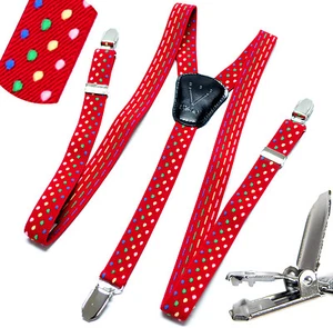 New Y back Kid's Boy's Suspender Braces adjustable strap clip on color dots red - Picture 1 of 2