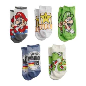 Nintendo Super Mario Bros. No Show Socks 5 Pair Set Mario Luigi NWT Size 6-8 1/2 - Picture 1 of 1