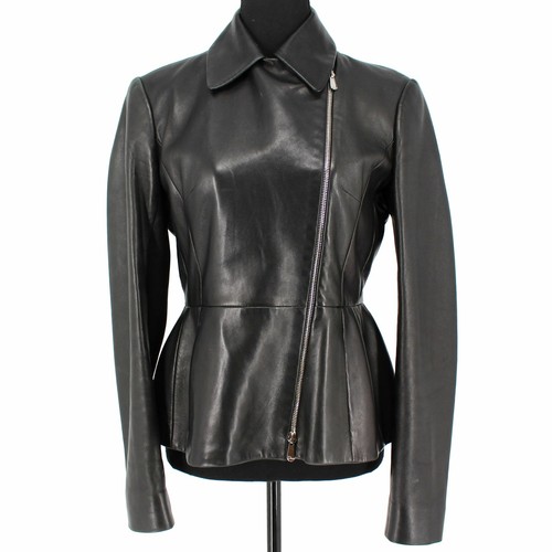 Giacca Christian Dior Peplum Nera in Pelle di Agnello Foderata in Seta con Cerniera 40 Media