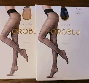 OROBLU Scot Tights 20 Den Black & Cosmetic 8 Women's Size Small NEW (Lot Of 2)