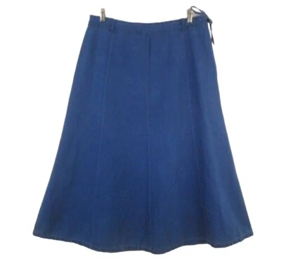 J Crew Blue Chambray Skirt Womens L Linen Cotton Maxi Flare A-Line - Imagem 1 de 4