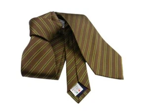 Cravate Régimentaire Marron Vert avec la Ligne Jaune Soie - Picture 1 of 2