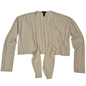 Cropped Tie-Front Knit Ribbed Cardigan Sweater PUBLIK Long Sleeve Size L Tan USA - Picture 1 of 9