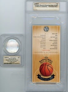 2020-P Basketball Hall of Fame $1 Silver PCGS MS70 FDOI JA MORANT 1/24 SIGNED - Picture 1 of 2