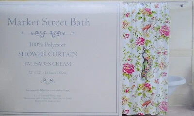 Market Street Bath PALISADES CREAM  Fabric Shower Curtain Floral/BIRDS BEAUTIFUL - Image 1 of 2