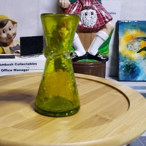 Vintage Mid Century Modern grüne Crackle Mangangan Glas Vase - Bild 1 von 8