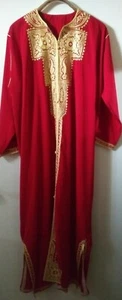 CAFTAN RED GOLD BOLO   EMBROIDERED & TRIM GOWN DRESS LOUNGE WEAR BOHO Y2K - Picture 1 of 9