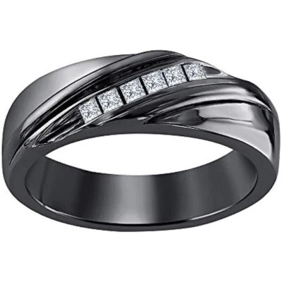 Anillo de plata de ley 925 con diamantes de princesa de 0,6 quilates para hombre Foto 1 de 4