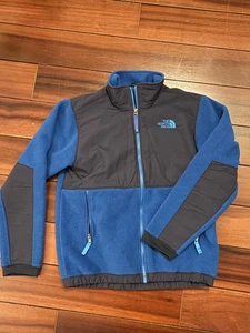 Boys North Face Fleece Denali Jacket Zipper Size L Ages 14 15 16 Blue/Black - Picture 1 of 2