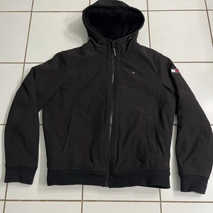 Tommy Hilfiger Softshell Jacket M Black Sherpa Lined Hooded Water Wind Resistant - Picture 1 of 7