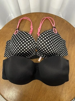 Victoria’s Secret Bra Warner’s Lot Of 2 34D Polka Dot Black Strapless - Image 1 of 4