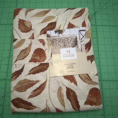 MARTHA STEWART Cream & Brown Fall Leaves Tablecloth 70" Round - Image 1 of 3