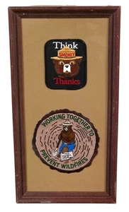 Smokey The Bear Framed Embroidered Patches Wall Art Vintage - Picture 1 of 4