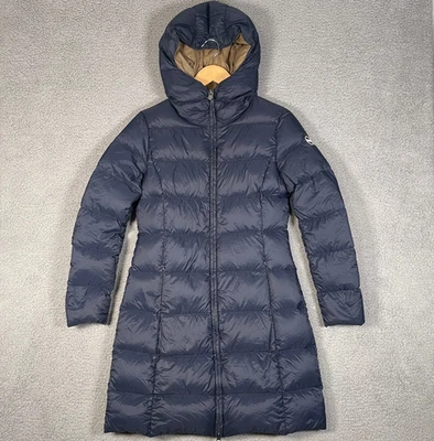 Colmar Hooded Goose Down Puffer Jacket Womens M 44 Blue Parka Long Length - Image 1 of 4