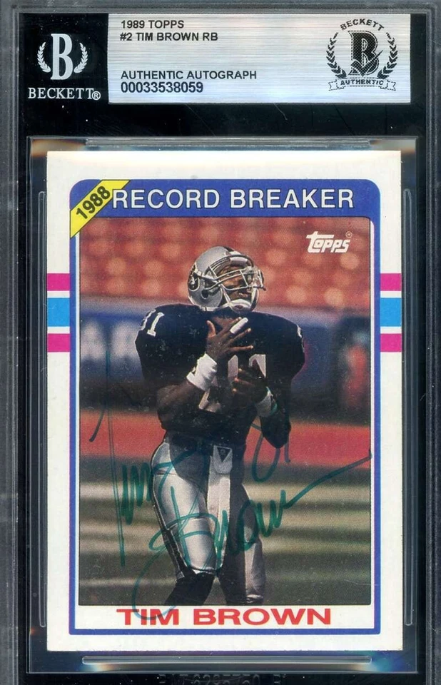 Tim Brown Beckett BAS Signed 1989 Topps Record Breaker Autograph - Image 1 of 2