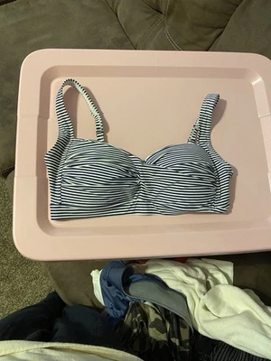 Nip Tuck Swim Stripped Bikini Top Size 10 Blue White Bra - Image 1 of 4