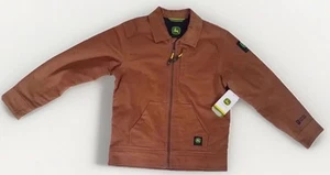JOHN DEERE BOYS JACKET SIZE SMALL 4/5 BROWN CANVAS TRUCKER JACKET QUILTED LINING - Picture 1 of 4