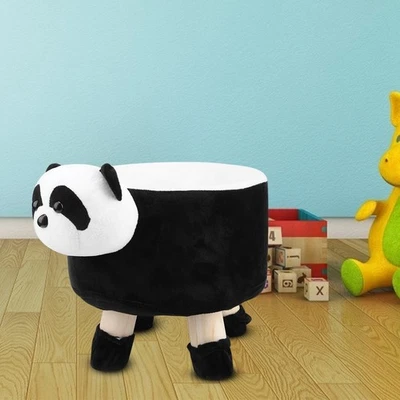 (Panda)Household Mini Animal Shape Stool Stool With Flannel Solid Wood Furniture - Image 1 of 4