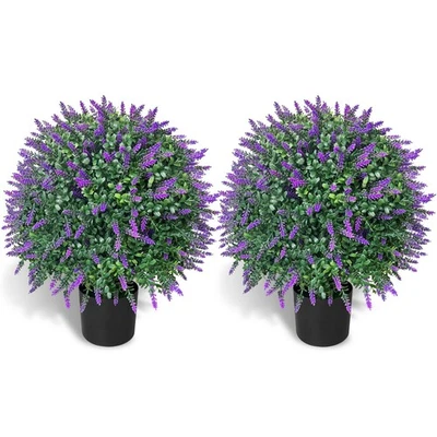 Tall Artificial Lavender/Rose Topiary Ball Tree Set of 2 Pack Potted Bushes U... - Image 1 of 4
