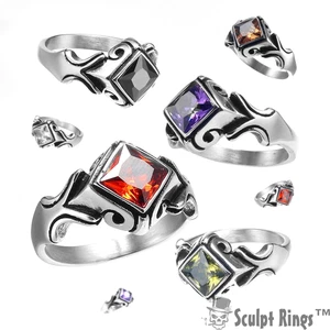 Anillo de piedras preciosas góticas Sculpt Rings™ - Banda de fantasía medieval de acero inoxidable - Imagen 1 de 16