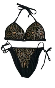 Venus Leopard Sequin Sparkly Bikini Top & Matching Bottom D/8 Rare Perfect - Picture 1 of 10