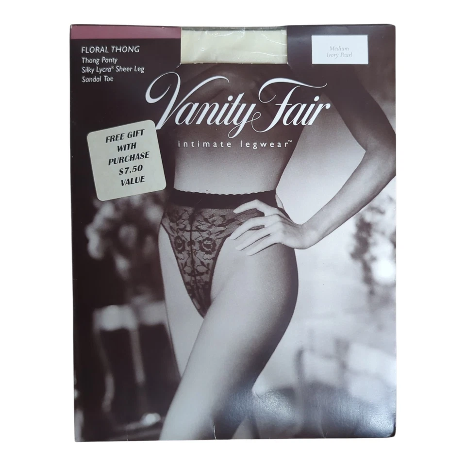 De Colección Vanity Fair Medias Íntimas Pantimedias Floral Encaje Tanga Marfil Mediano Nuevo de Lote Antiguo  Foto 1 de 2