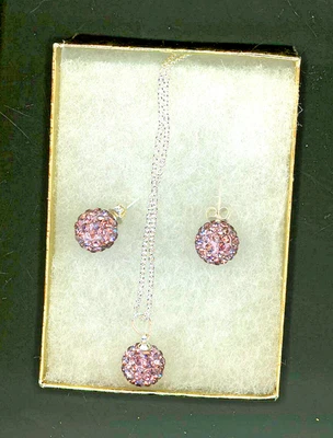 Conjunto de pendientes collar circonita cúbica Shamballa 3/8" con lavanda y caja de regalo lámina de color dorado Foto 1 de 4