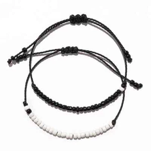 Simple Woven Bracelet with Black and White Color Matching Bangle for Women Men - Picture 1 of 10