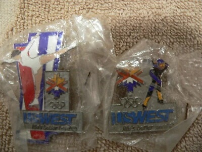 2 2002 Salt Lake City US West Olympic Team Sponsor Pin Speed Skating Ice Skating - Image 1 of 4