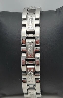 Pulsera Tenis Marca BLACKJACK Hombres Acero Inoxidable Sólido Plata Punta LinK Pesada Foto 1 de 4