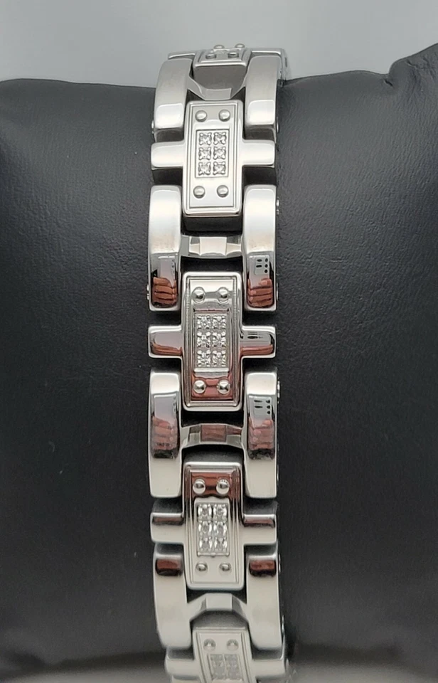 Pulsera Tenis Marca BLACKJACK Hombres Acero Inoxidable Sólido Plata Punta LinK Pesada Foto 1 de 4