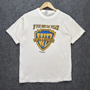 Vintage Parody Shirt Mens Medium White 80s Funny Quote Police Warn A Brotha USA - Picture 1 of 6