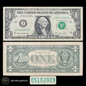 05102009 May 10 2009 2013 $1 One Dollar Bill Birthday Date Note Fancy Serial J10 - Picture 1 of 2