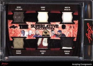 2020-21 Leaf Superlative Black Cheevers, Fuhr, Brodeur, Roy, Hasek PAD PATCH 3/3