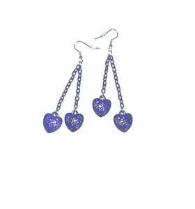 1 PAIR DANGLING DEEP PURPLE HEART EARRINGS W/ MATCHING COLOR CHAIN - EAR10946 - Picture 1 of 1