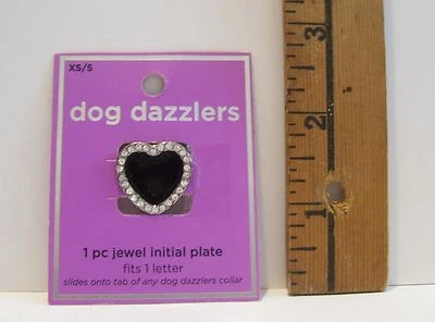 NUEVO PERRO DESLUMBRANTE CORAZÓN NEGRO ESTRÁS PLACA INICIAL COLLAR DESLIZABLE ENCANTO TALLA XS/S Foto 1 de 2