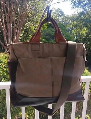 Bolso utilitario Coach 70945 Bleeker de cuero, gamuza y lona caqui y marrón Foto 1 de 4