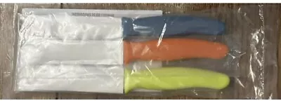NEW Pampered Chef 100035 Kitchen Paring Knife Set of 3 Blue Orange Green