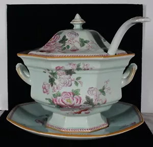 RARO ANTIQUARIO ADAMS CALYX WARE MODELLO METZ ZUPPA COPERTA PIATTO SOTTOPIATTO + PANNO - Foto 1 di 14
