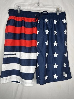 US Polo Assn Hombre’s L Bañador Board Shorts Bandera Rojo Blanco Azul Bolsillos Foto 1 de 4