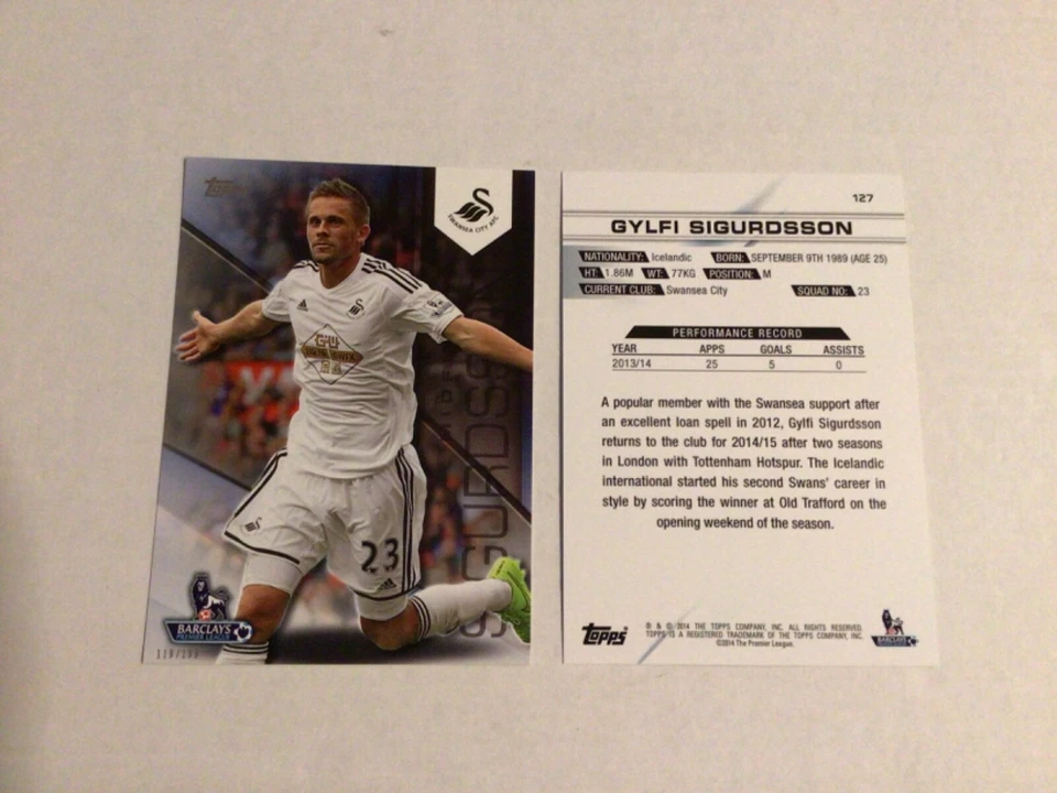 Gylfi Sigurdsson #127 Swansea City   /199 5x7  2014-2015 Topps Premier Gold - Image 1 of 1